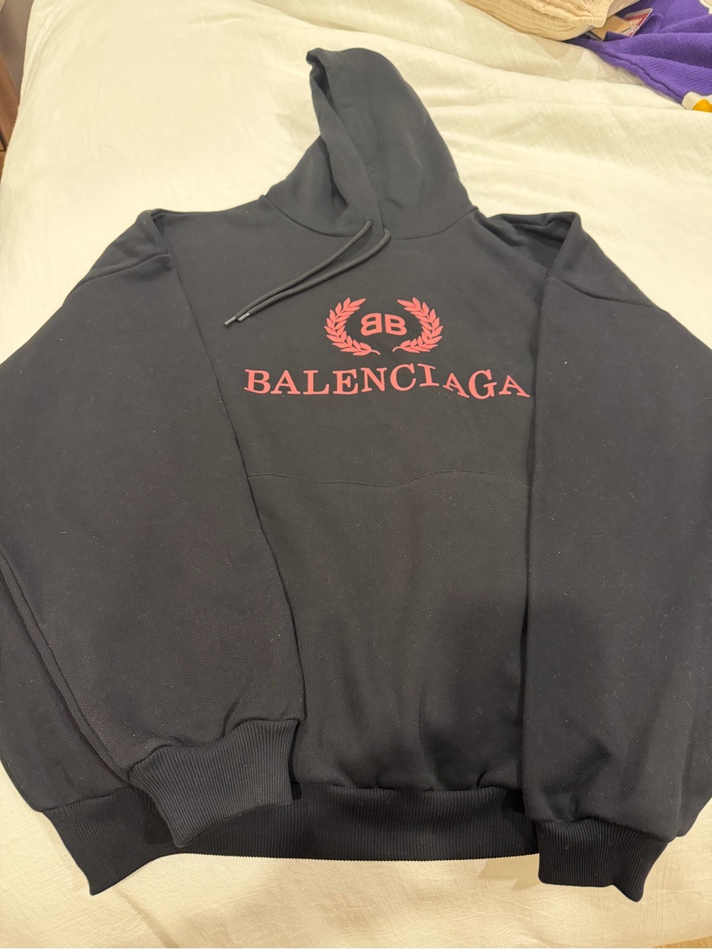 Balenciaga Black Hoodie with Red Crest Logo